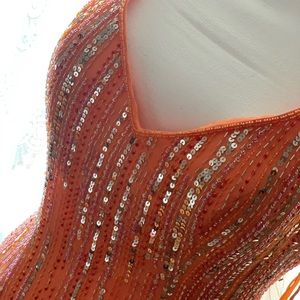 Mystique Women’s Sequin Orange Sleeveless Gown, Size 8